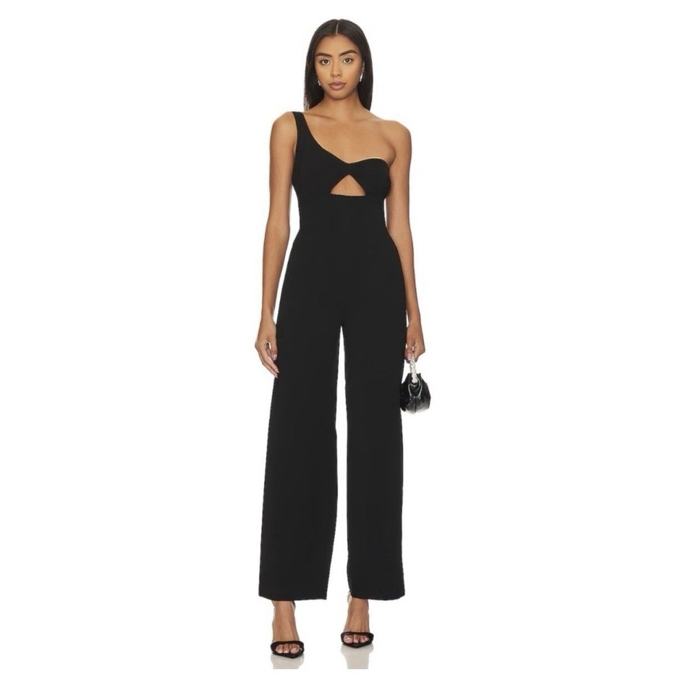 Bardot NWT Black One Shoulder Cutout Wide Leg Jumpsuit Size US Small Flaw